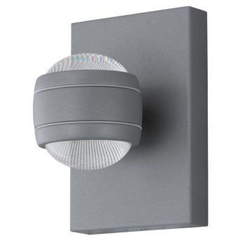   EGLO 94796 SESIMBA, kültéri, IP44-es fali lámpa, LED-es foglalattal, MAX 2X3,7W teljesítménnyel, 560 lm, 3000 K, ezüst / horganyzott acél lámpatest, kapcsoló nélküli, áttetsző / műanyag búrával, sarokra szerelhető, cserélhető LED