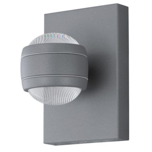 EGLO 94796 SESIMBA, kültéri, IP44-es fali lámpa, LED-es foglalattal, MAX 2X3,7W teljesítménnyel, 560 lm, 3000 K, ezüst / horganyzott acél lámpatest, kapcsoló nélküli, áttetsző / műanyag búrával, sarokra szerelhető, cserélhető LED