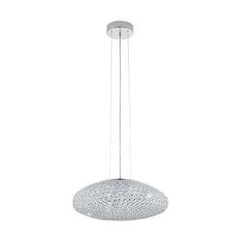   EGLO 95287 CLEMENTE, beltéri függeszték, E27 foglalattal, MAX 3X60W teljesítménnyel, króm / acél lámpatest, IP20, áttetsző / kristály búrával, kapcsoló nélkül