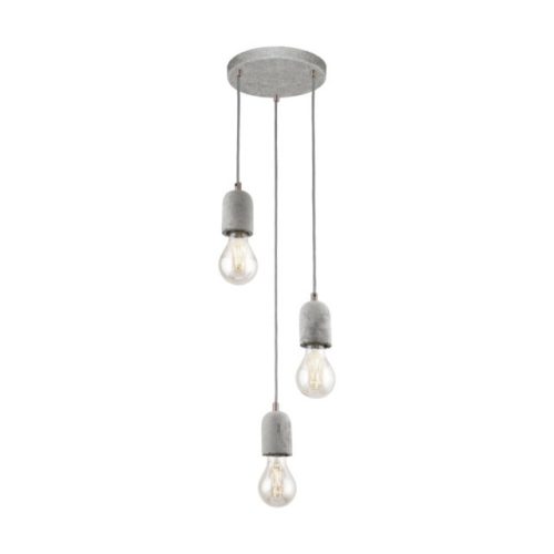 EGLO 95523 SILVARES, beltéri függeszték, E27 foglalattal, MAX 3X60W teljesítménnyel, szürke / acél lámpatest, IP20, szürke / beton búrával, kapcsoló nélkül