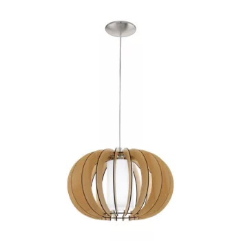   EGLO 95598 STELLATO 1, beltéri függeszték, E27 foglalattal, MAX 1X60W teljesítménnyel, matt nikkel / acél lámpatest, IP20, juhar, fehér / fa, üveg búrával, kapcsoló nélkül
