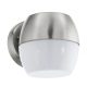 EGLO 95982 ONCALA, kültéri, IP44-es fali lámpa, LED-es foglalattal, MAX 11W teljesítménnyel, 950 lm, 3000 K, nemesacél / nemesacél lámpatest, kapcsoló nélküli, fehér / szatinált üveg búrával, sarokra szerelhető, cserélhető LED
