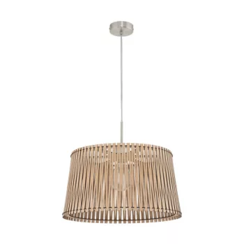   EGLO 96193 SENDERO, beltéri függeszték, E27 foglalattal, MAX 1X60W teljesítménnyel, matt nikkel / acél lámpatest, IP20, juhar / fa búrával, kapcsoló nélkül