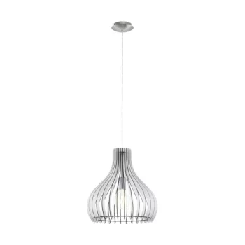   EGLO 96257 TINDORI, beltéri függeszték, E27 foglalattal, MAX 1X60W teljesítménnyel, matt nikkel / acél lámpatest, IP20, fehér / fa búrával, kapcsoló nélkül