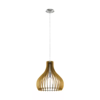   EGLO 96258 TINDORI, beltéri függeszték, E27 foglalattal, MAX 1X60W teljesítménnyel, matt nikkel / acél lámpatest, IP20, juhar / fa búrával, kapcsoló nélkül