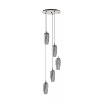   EGLO 96345 FARSALA, beltéri függeszték, G9 foglalattal, MAX 5X3W teljesítménnyel, matt nikkel / acél lámpatest, IP20, áttetsző fekete, átlátszó / füstüveg, szemcsékkel búrával, kapcsoló nélkül