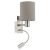 EGLO 96478 PASTERI, beltéri fali lámpa, E27/LED foglalattal, MAX 1X40W/1X3,5W teljesítménnyel, 380lm, 3000 K, matt nikkel / acél lámpatest, IP20, tópszín (szürkésbarna) / textil búrával, LED nem cserélhető, billenő kapcsolóval