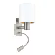 EGLO 96484 PASTERI, beltéri fali lámpa, E27/LED foglalattal, MAX 1X40W/1X3,5W teljesítménnyel, 380lm, 3000 K, matt nikkel / acél lámpatest, IP20, fehér, rézszínű / textil búrával, LED nem cserélhető, billenő kapcsolóval
