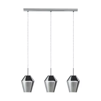  EGLO 96774 MURMILLO, beltéri függeszték, E27 foglalattal, MAX 3X28W teljesítménnyel, króm / acél lámpatest, IP20, fekete-áttetsző / füstüveg búrával, kapcsoló nélkül