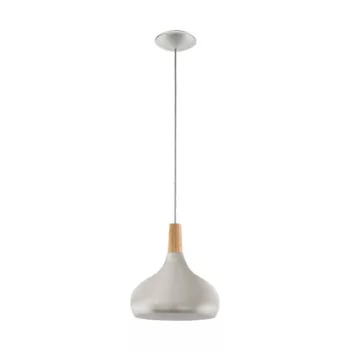   EGLO 96985 SABINAR, beltéri függeszték, E27 foglalattal, MAX 1X60W teljesítménnyel, csiszolt ezüst / acél lámpatest, IP20, barna / fa búrával, kapcsoló nélkül