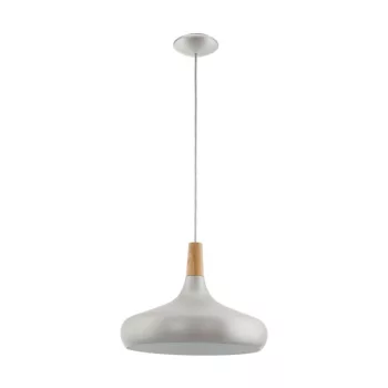   EGLO 96986 SABINAR, beltéri függeszték, E27 foglalattal, MAX 1X60W teljesítménnyel, csiszolt ezüst / acél lámpatest, IP20, barna / fa búrával, kapcsoló nélkül