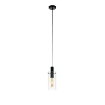   EGLO 97366 MONTEFINO, beltéri függeszték, E27 foglalattal, MAX 1X60W teljesítménnyel, fekete / acél lámpatest, IP20, áttetsző / üveg búrával, kapcsoló nélkül