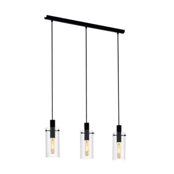   EGLO 97367 MONTEFINO, beltéri függeszték, E27 foglalattal, MAX 3X60W teljesítménnyel, fekete / acél lámpatest, IP20, áttetsző / üveg búrával, kapcsoló nélkül