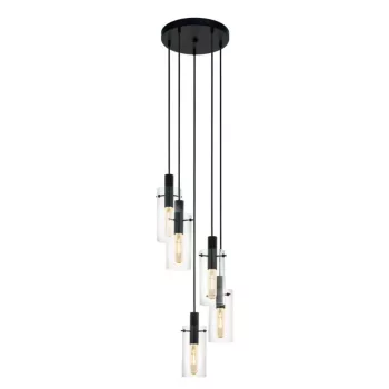   EGLO 97368 MONTEFINO, beltéri függeszték, E27 foglalattal, MAX 5X60W teljesítménnyel, fekete / acél lámpatest, IP20, áttetsző / üveg búrával, kapcsoló nélkül