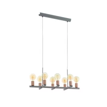   EGLO 97449 ADRI 1, beltéri függeszték, E27 foglalattal, MAX 8X60W teljesítménnyel, szürke, vörös arany / acél lámpatest, IP20, kapcsoló nélkül