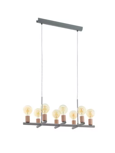 EGLO 97449 ADRI 1, beltéri függeszték, E27 foglalattal, MAX 8X60W teljesítménnyel, szürke, vörös arany / acél lámpatest, IP20, kapcsoló nélkül