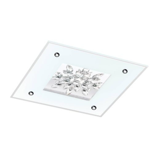 EGLO 97498 BENALUA 1, beltéri LED-es fali-mennyezeti lámpa, LED foglalattal, MAX 4X6W teljesítménnyel, 2600lm, 3000 K, fehér / acél lámpatest, IP20, fehér, áttetsző / szatinált üveg, tükör, kristály búrával, LED nem cserélhető, kapcsoló nélkül