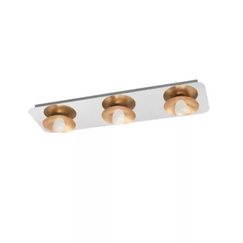   EGLO 97523 TORANO, beltéri LED-es mennyezeti lámpa, LED foglalattal, MAX 3X5,4W teljesítménnyel, 1530lm, 3000 K, króm, arany / acél lámpatest, IP20, fehér / szatinált üveg búrával, LED nem cserélhető, kapcsoló nélkül