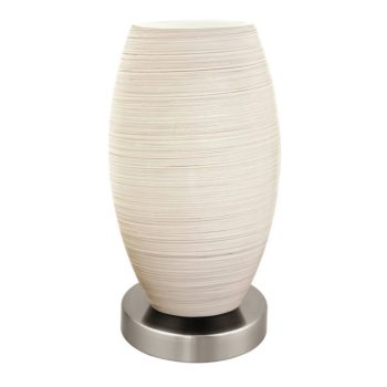   EGLO 97589 BATISTA 3, beltéri asztali lámpa, E27 foglalattal, MAX 1X40W teljesítménnyel, matt nikkel / acél lámpatest, IP20, fehér / törléses technikával készült üveg búrával, zsinórkapcsolóval