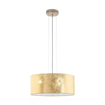   EGLO 97644 VISERBELLA, beltéri függeszték, E27 foglalattal, MAX 3X60W teljesítménnyel, pezsgőszínű / acél lámpatest, IP20, arany / textil búrával, kapcsoló nélkül