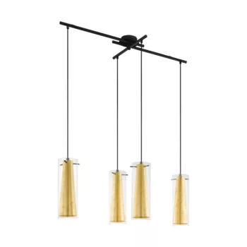   EGLO 97653 PINTO GOLD, beltéri függeszték, E27 foglalattal, MAX 4X60W teljesítménnyel, fekete / acél lámpatest, IP20, áttetsző, arany / üveg búrával, kapcsoló nélkül