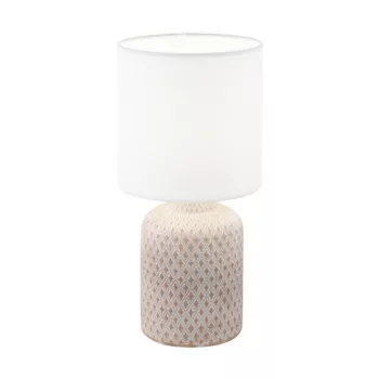   EGLO 97773 BELLARIVA, beltéri asztali lámpa, E14 foglalattal, MAX 1X40W teljesítménnyel, krém-fehér / kerámia lámpatest, IP20, fehér / textil búrával, zsinórkapcsolóval