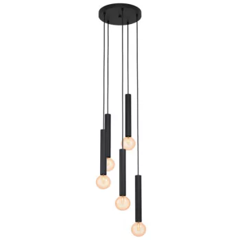   EGLO 98058 CORTENOVA, beltéri függeszték, E27 foglalattal, MAX 5X60W teljesítménnyel, fekete / acél lámpatest, IP20, kapcsoló nélkül