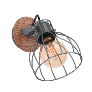   EGLO 98134 SAMBATELLO, beltéri spot lámpa, E27 foglalattal, MAX 1X40W teljesítménnyel, barna, ezüst / fa, acél lámpatest, IP20, ezüst / acél búrával, kapcsoló nélkül