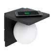 EGLO 98265 CIGLIE, beltéri fali lámpa, E14 foglalattal, MAX 1X40W teljesítménnyel, fekete / alumíniumöntvény lámpatest, IP20, fehér / opál üveg búrával, Qi-töltő, zsinórkapcsolóval