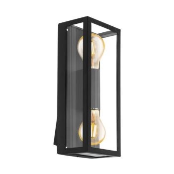   EGLO 98273 ALAMONTE 1, kültéri, IP44-es fali lámpa, E27-es foglalattal, MAX 2X60W teljesítménnyel, fekete / horganyzott acél lámpatest, kapcsoló nélküli, áttetsző / üveg búrával