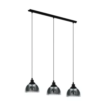   EGLO 98384 BELESER, beltéri függeszték, E27 foglalattal, MAX 3X60W teljesítménnyel, fekete / acél lámpatest, IP20, fekete-áttetsző / mattított üveg búrával, kapcsoló nélkül