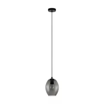   EGLO 98582 CADAQUES, beltéri függeszték, E27 foglalattal, MAX 1X40W teljesítménnyel, fekete / acél lámpatest, IP20, fekete-áttetsző / füstüveg búrával, kapcsoló nélkül