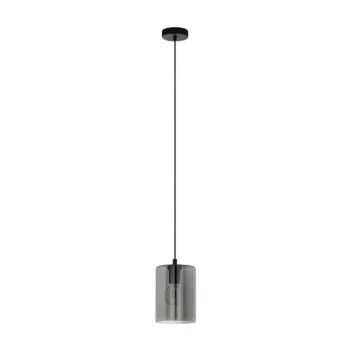   EGLO 98585 CADAQUES 1, beltéri függeszték, E27 foglalattal, MAX 1X40W teljesítménnyel, fekete / acél lámpatest, IP20, fekete-áttetsző / füstüveg búrával, kapcsoló nélkül