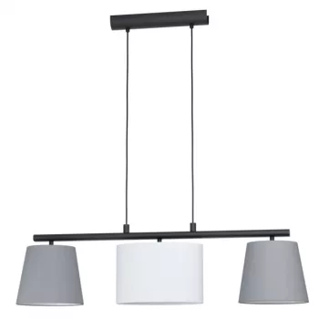   EGLO 98587 ALMEIDA 1, beltéri függeszték, E14 foglalattal, MAX 3X25W teljesítménnyel, fekete / acél lámpatest, IP20, szürke, fehér / textil búrával, kapcsoló nélkül