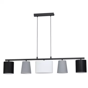   EGLO 98588 ALMEIDA 1, beltéri függeszték, E14 foglalattal, MAX 5X25W teljesítménnyel, fekete / acél lámpatest, IP20, fekete, szürke, fehér / textil búrával, kapcsoló nélkül