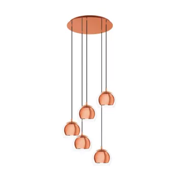   EGLO 98595 ROCAMAR 1, beltéri függeszték, E27 foglalattal, MAX 5X28W teljesítménnyel, vörösréz / acél lámpatest, IP20, áttetsző / üveg búrával, kapcsoló nélkül