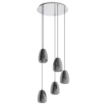   EGLO 98617 ALOBRASE, beltéri függeszték, E27 foglalattal, MAX 5X40W teljesítménnyel, króm / acél lámpatest, IP20, fekete-áttetsző / mattított üveg búrával, kapcsoló nélkül