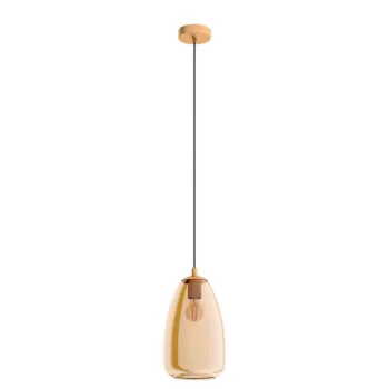   EGLO 98648 ALOBRASE, beltéri függeszték, E27 foglalattal, MAX 1X40W teljesítménnyel, csiszolt sárgaréz / acél lámpatest, IP20, borostyán / mattított üveg búrával, kapcsoló nélkül