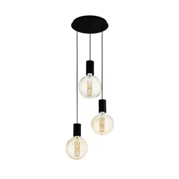   EGLO 98663 POZUETA, beltéri függeszték, E27 foglalattal, MAX 3X40W teljesítménnyel, fekete / acél lámpatest, IP20, kapcsoló nélkül