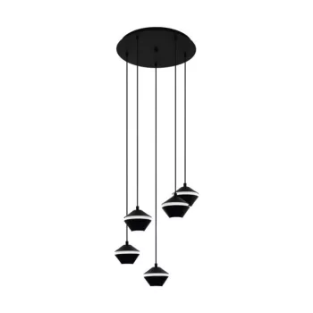   EGLO 98683 PERPIGO, beltéri függeszték, GU10 foglalattal, MAX 5X5W teljesítménnyel, fekete / acél lámpatest, IP20, fehér / műanyag búrával, kapcsoló nélkül