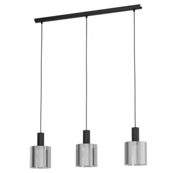   EGLO 98753 GOROSIBA, beltéri függeszték, E27 foglalattal, MAX 3X40W teljesítménnyel, fekete / acél lámpatest, IP20, fekete-áttetsző / mattított üveg búrával, kapcsoló nélkül