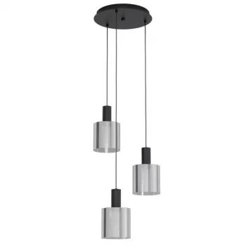   EGLO 98754 GOROSIBA, beltéri függeszték, E27 foglalattal, MAX 3X40W teljesítménnyel, fekete / acél lámpatest, IP20, fekete-áttetsző / mattított üveg búrával, kapcsoló nélkül