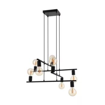   EGLO 98909 MEZZANA, beltéri függeszték, E27 foglalattal, MAX 8X40W teljesítménnyel, fekete / acél lámpatest, IP20, kapcsoló nélkül
