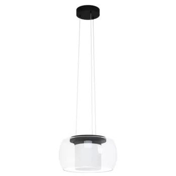   EGLO 99023 BRIAGLIA-C, beltéri LED-es függeszték, LED foglalattal, MAX 24,8W, 3150lm, 2700 K-6500 K, fekete/acél lámpatest, IP20, áttetsző, fehér/üveg búrával, Bluetooth, színhőmérséklet szab., RGB, vezérlés: applikációval, távirányítóval