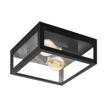   EGLO 99122 AMEZOLA, beltéri IP44-es fali-mennyezeti lámpa, E27 foglalattal, MAX 2X40W teljesítménnyel, lm, fekete / acél lámpatest, áttetsző / üveg búrával, kapcsoló nélkül