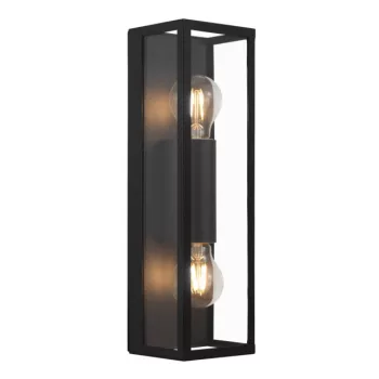   EGLO 99124 AMEZOLA, beltéri IP44-es fali lámpa, E27 foglalattal, MAX 2X60W teljesítménnyel, lm, fekete / acél lámpatest, áttetsző / üveg búrával, kapcsoló nélkül