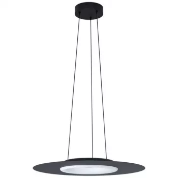   EGLO 99125 COMPO ROSSO-C, beltéri LED-es függeszték, LED foglalattal, MAX 16W, 2100lm, 2700 K-6500 K, fekete/acél lámpatest, IP20, fehér/műanyag búrával, Bluetooth, színhőmérséklet szab.,RGB, vezérlés:applikációval, távirányítóval, LED nem cserélhető