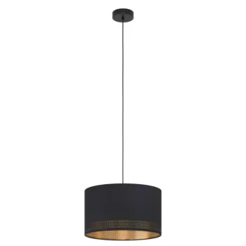   EGLO 99273 ESTEPERRA, beltéri függeszték, E27 foglalattal, MAX 1X40W teljesítménnyel, fekete / acél lámpatest, IP20, fekete, arany / textil búrával, kapcsoló nélkül