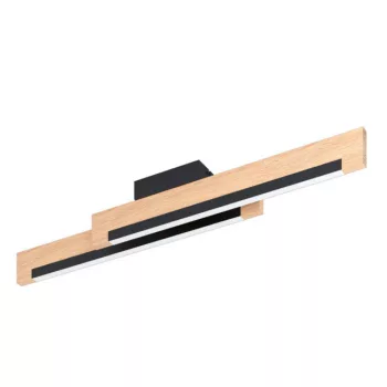   EGLO 99292 CAMACHO, beltéri LED-es mennyezeti lámpa, LED foglalattal, MAX 2X10W teljesítménnyel, 2600lm, 3000 K, fekete, barna / acél, fa lámpatest, IP20, fehér / műanyag búrával, LED nem cserélhető, kapcsoló nélkül