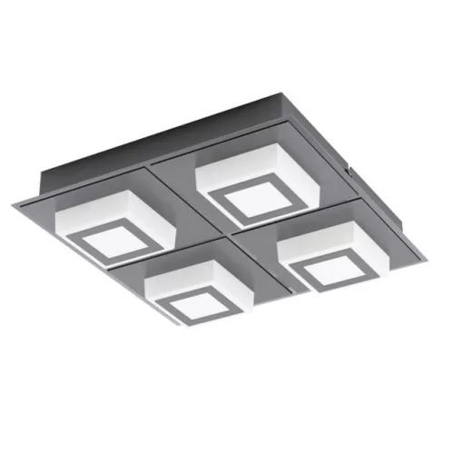 EGLO 99364 MASIANO 1, beltéri LED-es fali-mennyezeti lámpa, LED foglalattal, MAX 4X3,3W teljesítménnyel, 1360lm, 3000 K, fekete / alumínium, acél lámpatest, IP20, szatinált / műanyag búrával, LED nem cserélhető, kapcsoló nélkül